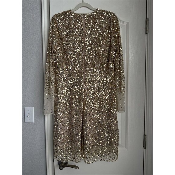 FRENCH CONNECTION Dress Size 4 Emille Sparkle Long Sleeve Sequin Sheath Brown - Picture 5 of 6